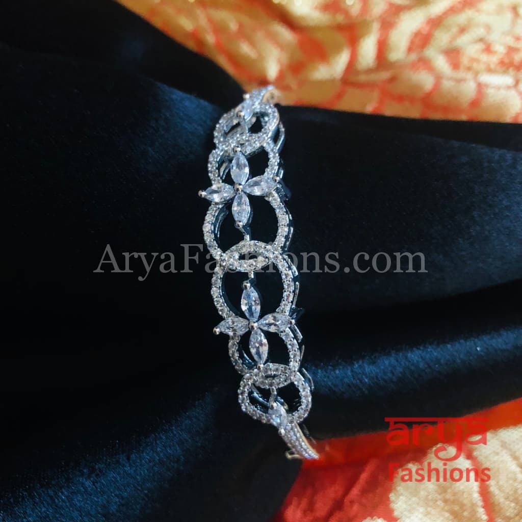 Shaiva CZ Crystal Party Bracelet/ Silver Band Bracelet