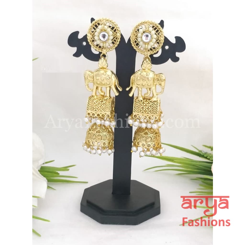 Shamira Elephant Theme Kundan Rajwadi Earrings