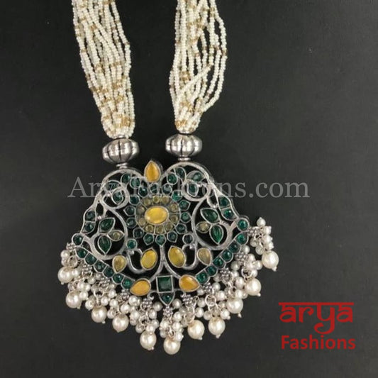 Shamira Oxidized Silver Pearl Necklace with Pendant