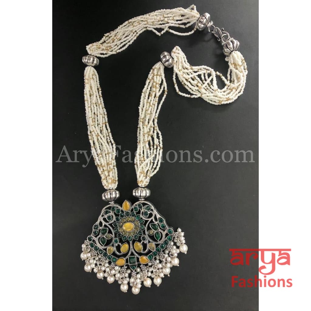 Shamira Oxidized Silver Pearl Necklace with Pendant