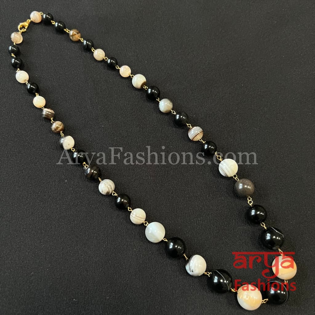 Sharvani Black Grey Beads Pearls Indian Necklace