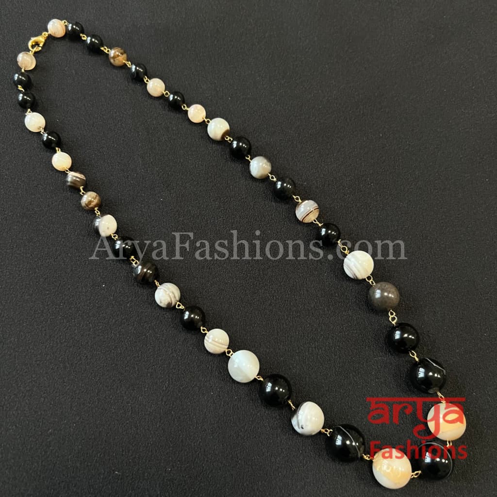 Sharvani Black Grey Beads Pearls Indian Necklace