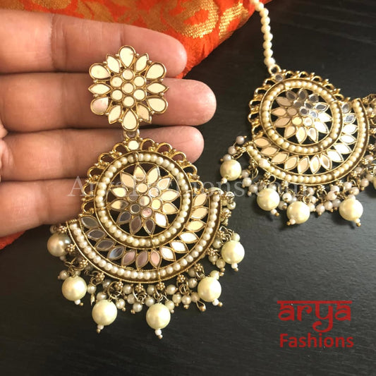 Sheena Mirror Mang Tika and Chandbali Earrings Combo Set