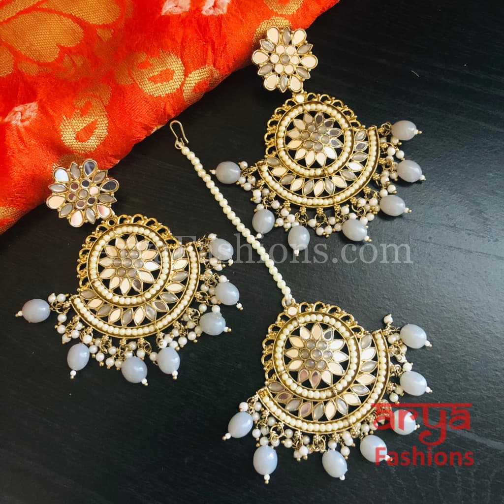 Sheena Mirror Mang Tika and Chandbali Earrings Combo Set