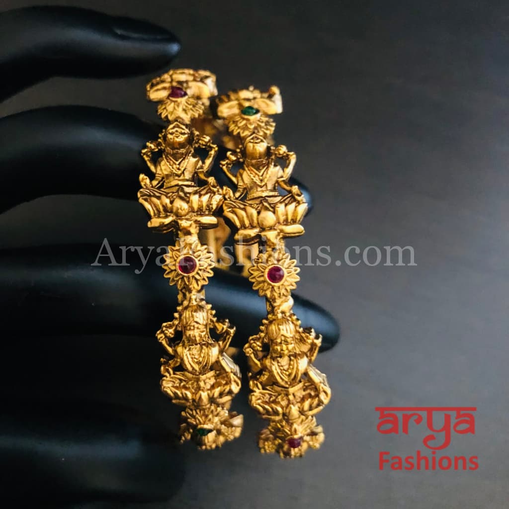 Sheena Temple Jewelry Bangles / Rajwadi Jadau Kada with Pink Green stones
