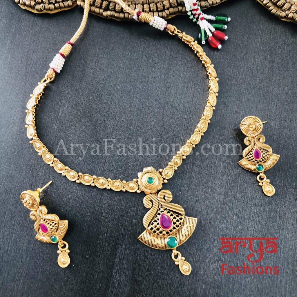 Shree Gold Necklace with Meenakari