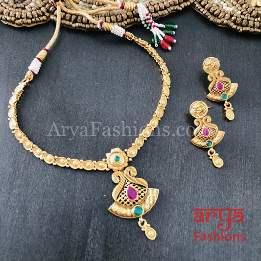 Shree Gold Necklace with Meenakari