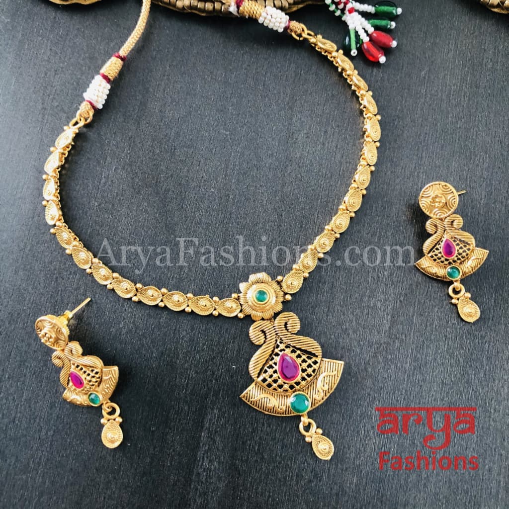 Shree Gold Necklace with Meenakari
