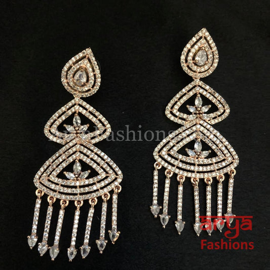 Siba CZ Chandbali Earrings in Rose Gold finish