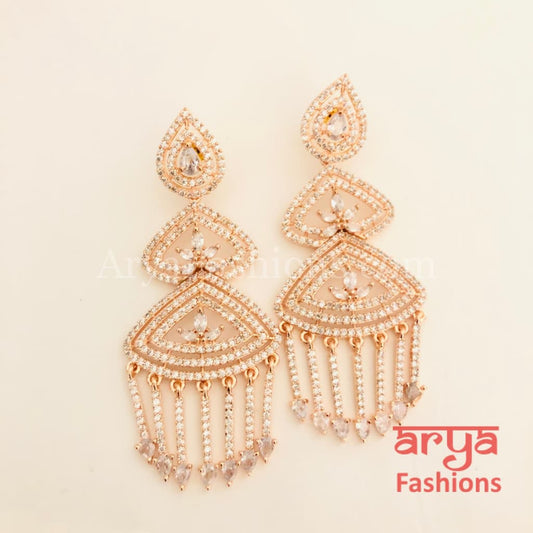 Siba CZ Chandbali Earrings in Rose Gold finish