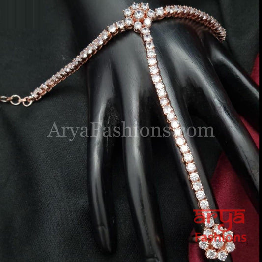 Silver Cubic Zirconia Bridal Hathphool/Hand Bracelet pair