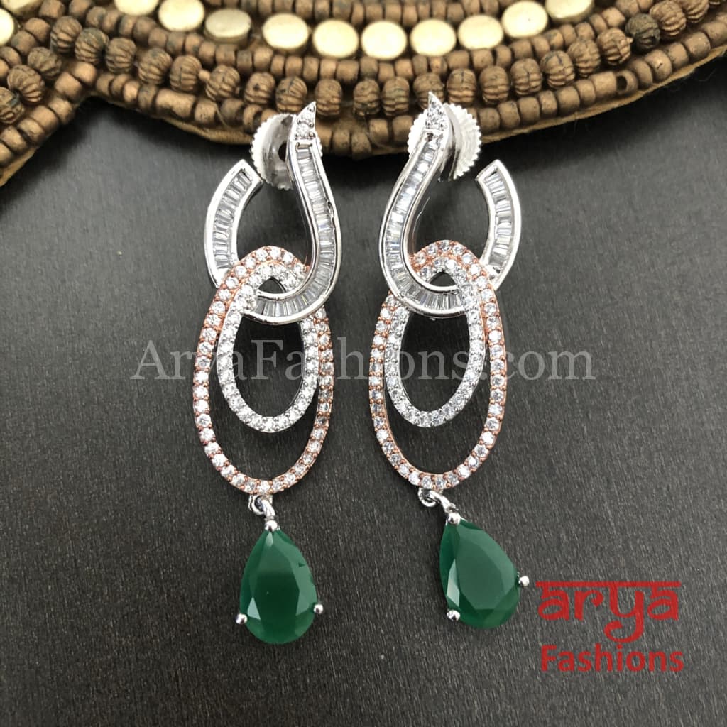 Silver Cubic Zirconia Emerald Trendy Earrings