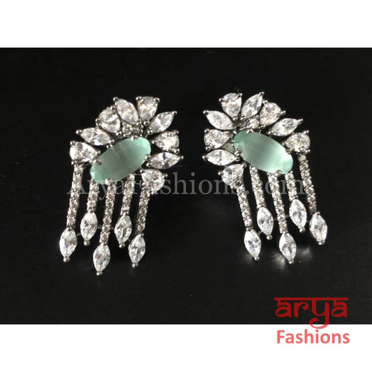 Silver Cubic Zirconia studs with Green Stones