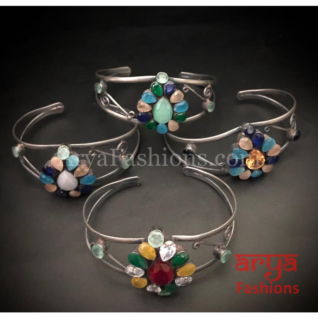 Silver Cuff Bracelet with Multicolor Stone