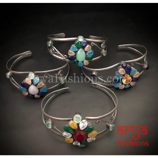 Silver Cuff Bracelet with Multicolor Stone