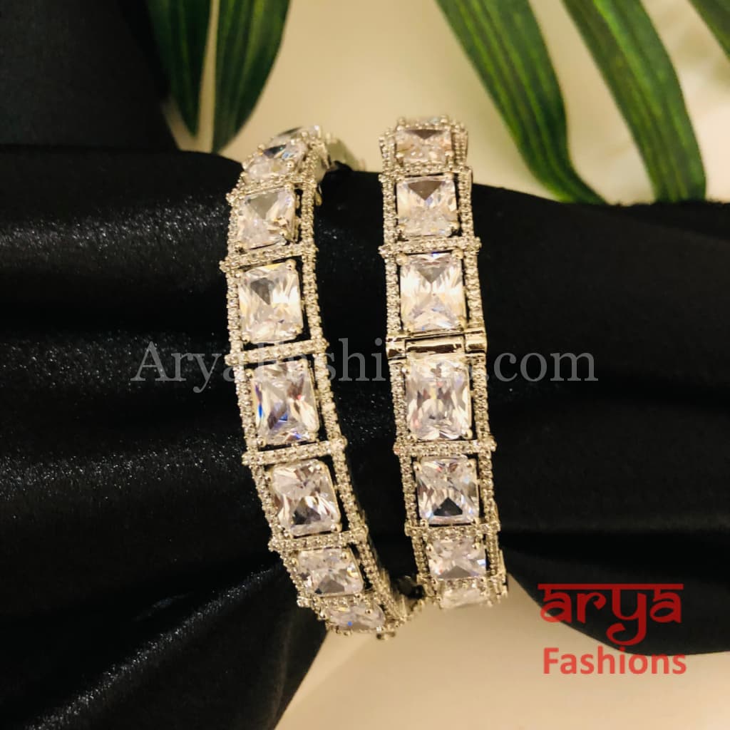Silver CZ Bangles Pair of 2