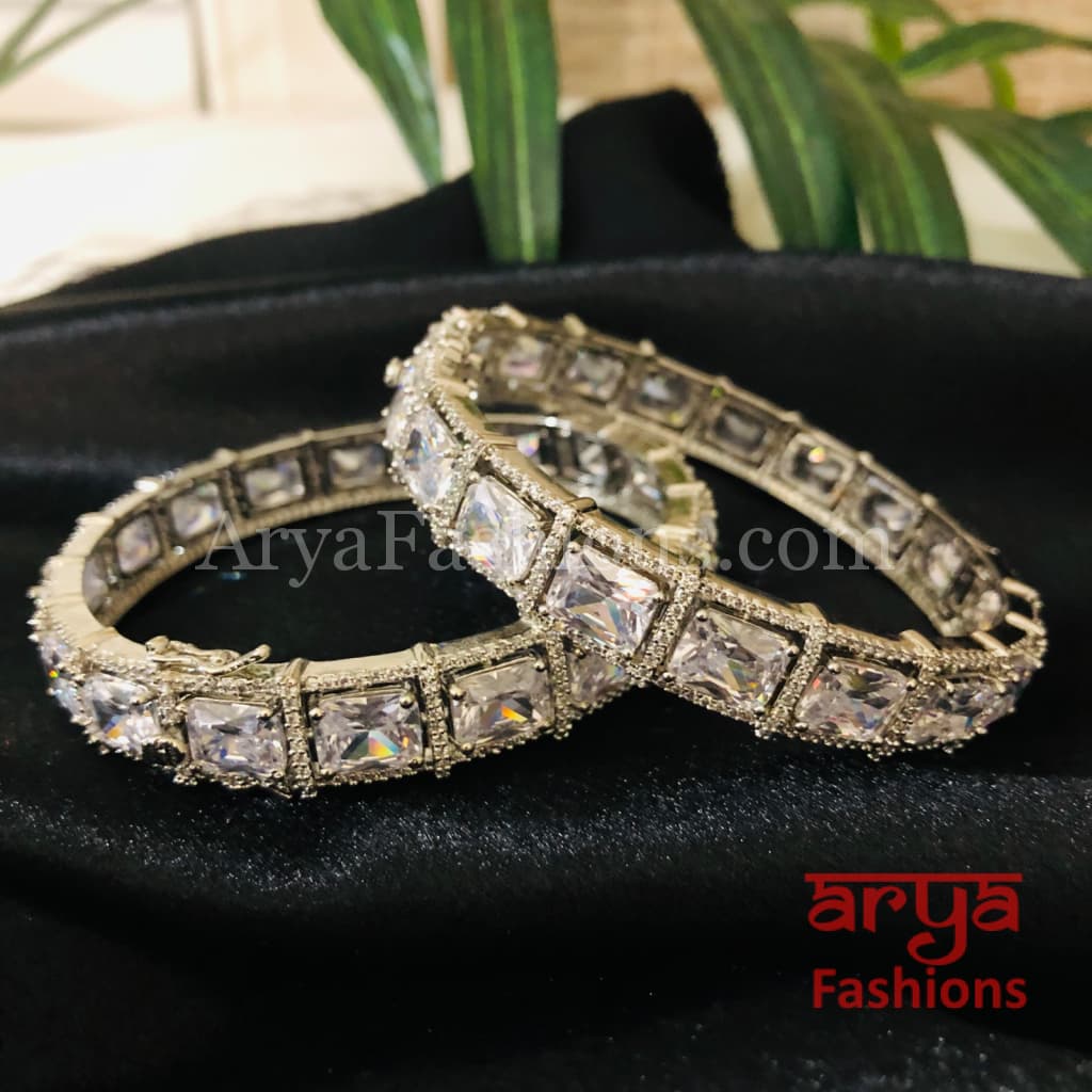 Silver CZ Bangles Pair of 2
