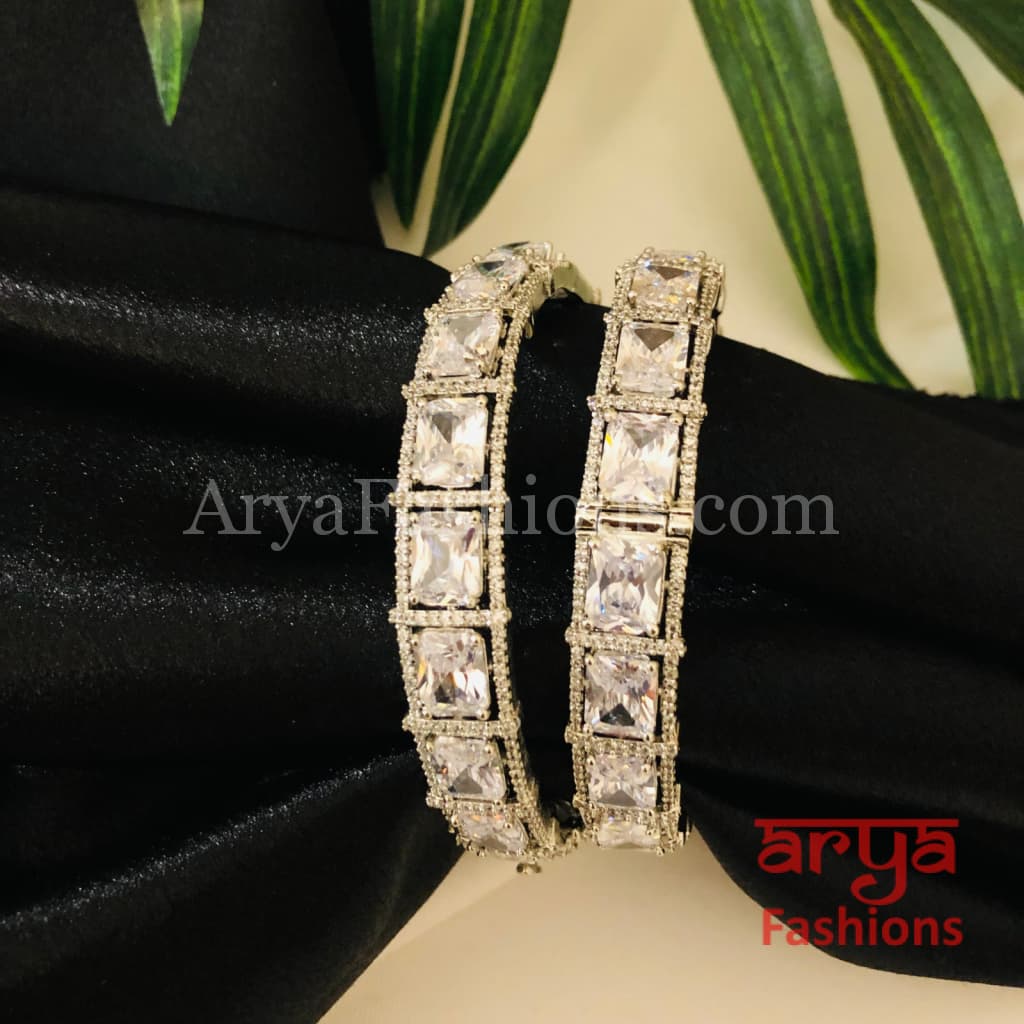 Silver CZ Bangles Pair of 2