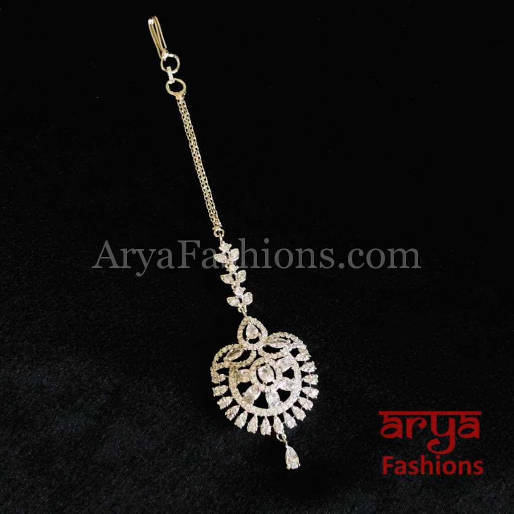 Silver CZ Mang Tika/Maang Tikka