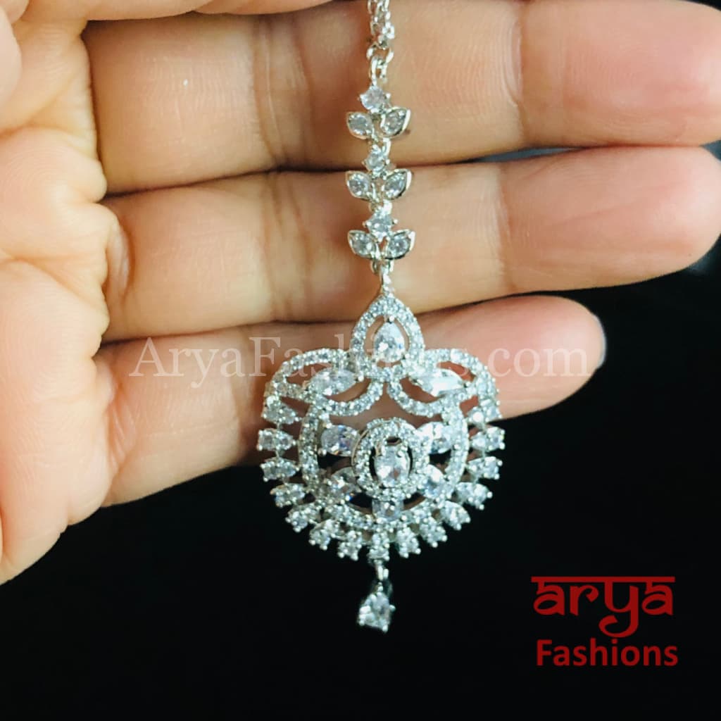 Silver CZ Mang Tika/Maang Tikka