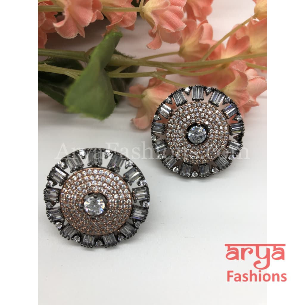 Silver CZ Round Cocktail Studs in Gray and Rose Gold finish