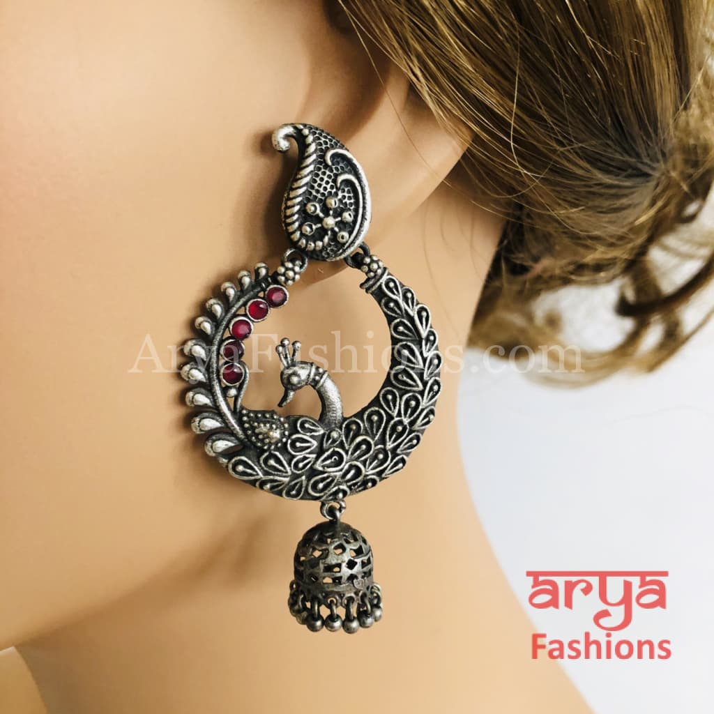 Silver Jhumka Ethnic Oxidized Indian Trendy Earrings