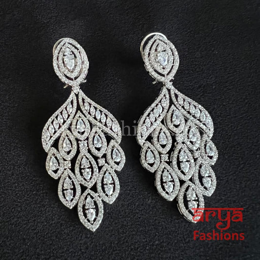 Silver Leaf Cubic Zirconia Cocktail Earrings