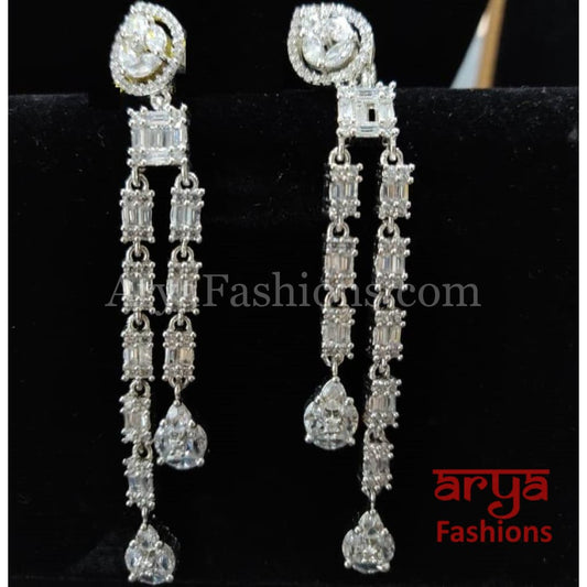 Silver Long Indian Cubic Zirconia Earrings