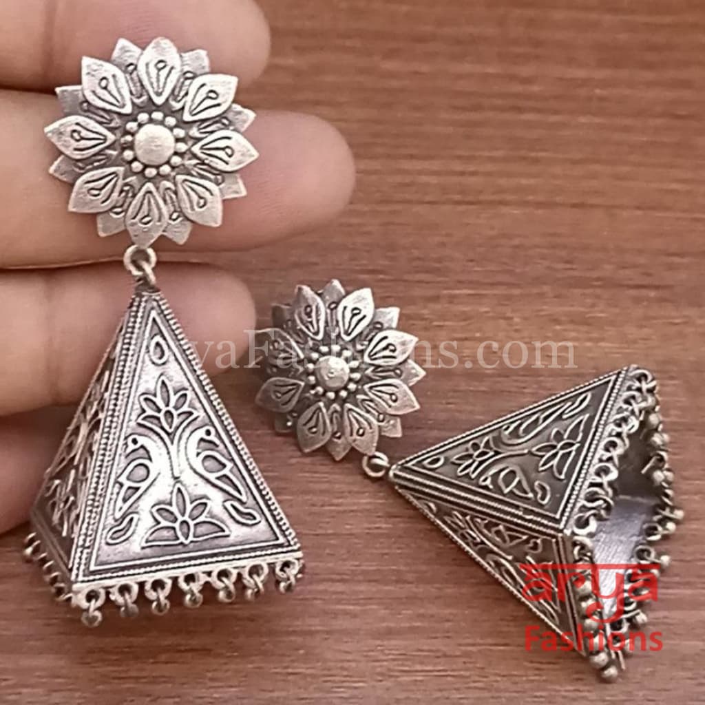 Silver Oxidized Big Jhumka Ethnic Earrings