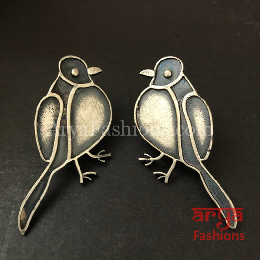 Silver Oxidized Bird Stud Earrings