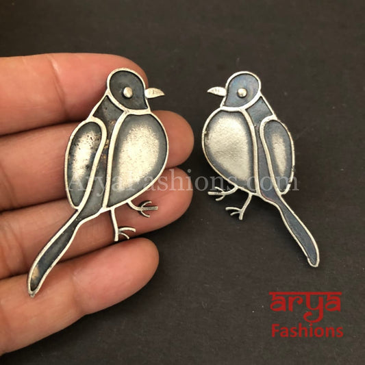 Silver Oxidized Bird Stud Earrings