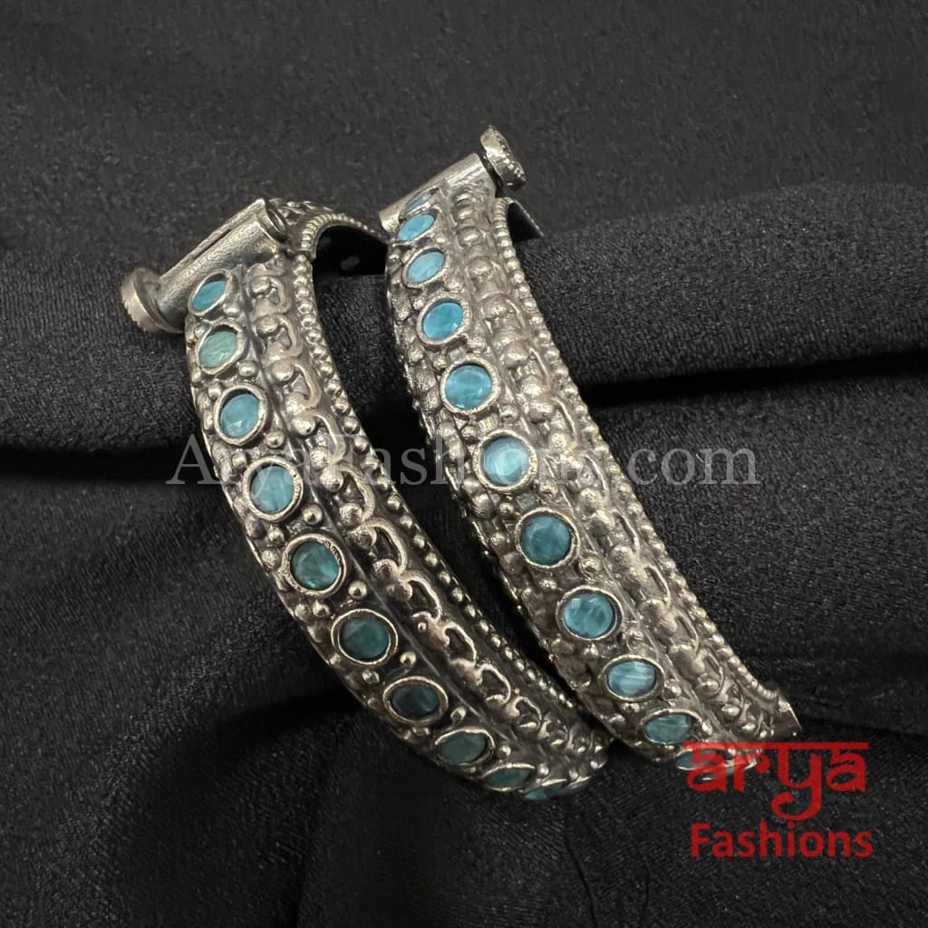 Silver Oxidized Bracelet Gokhroo Bangles