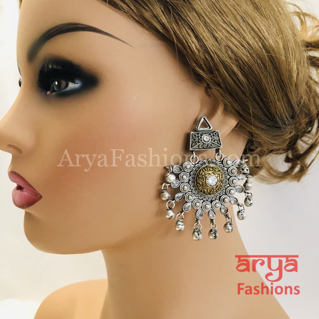 Silver Oxidized Chandbali Indian Trendy Earrings