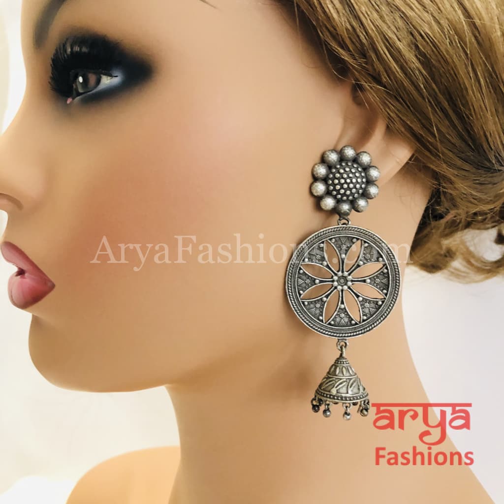 Silver Oxidized Chandbali Indian Trendy Earrings