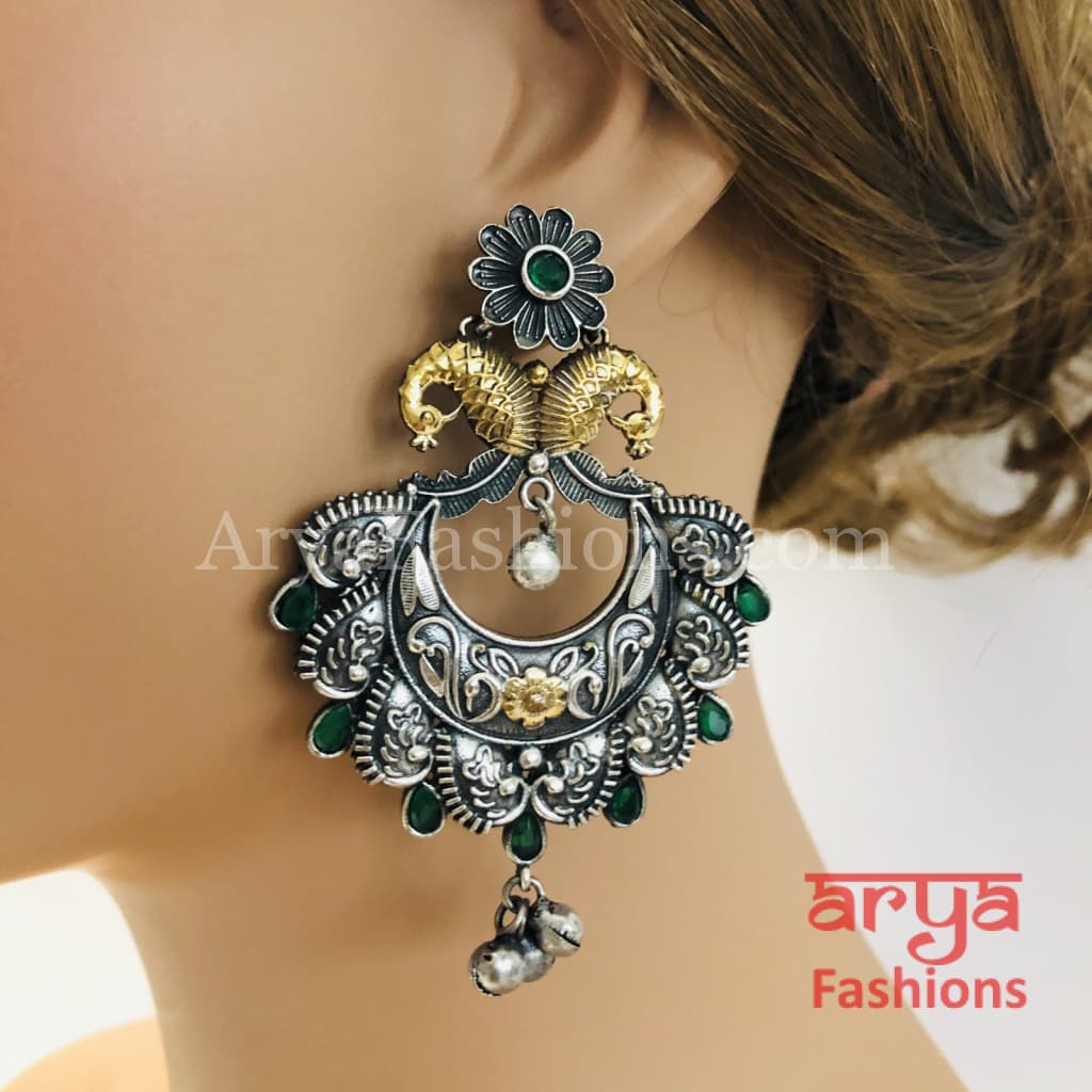 Silver Oxidized Chandbali Indian Trendy Earrings