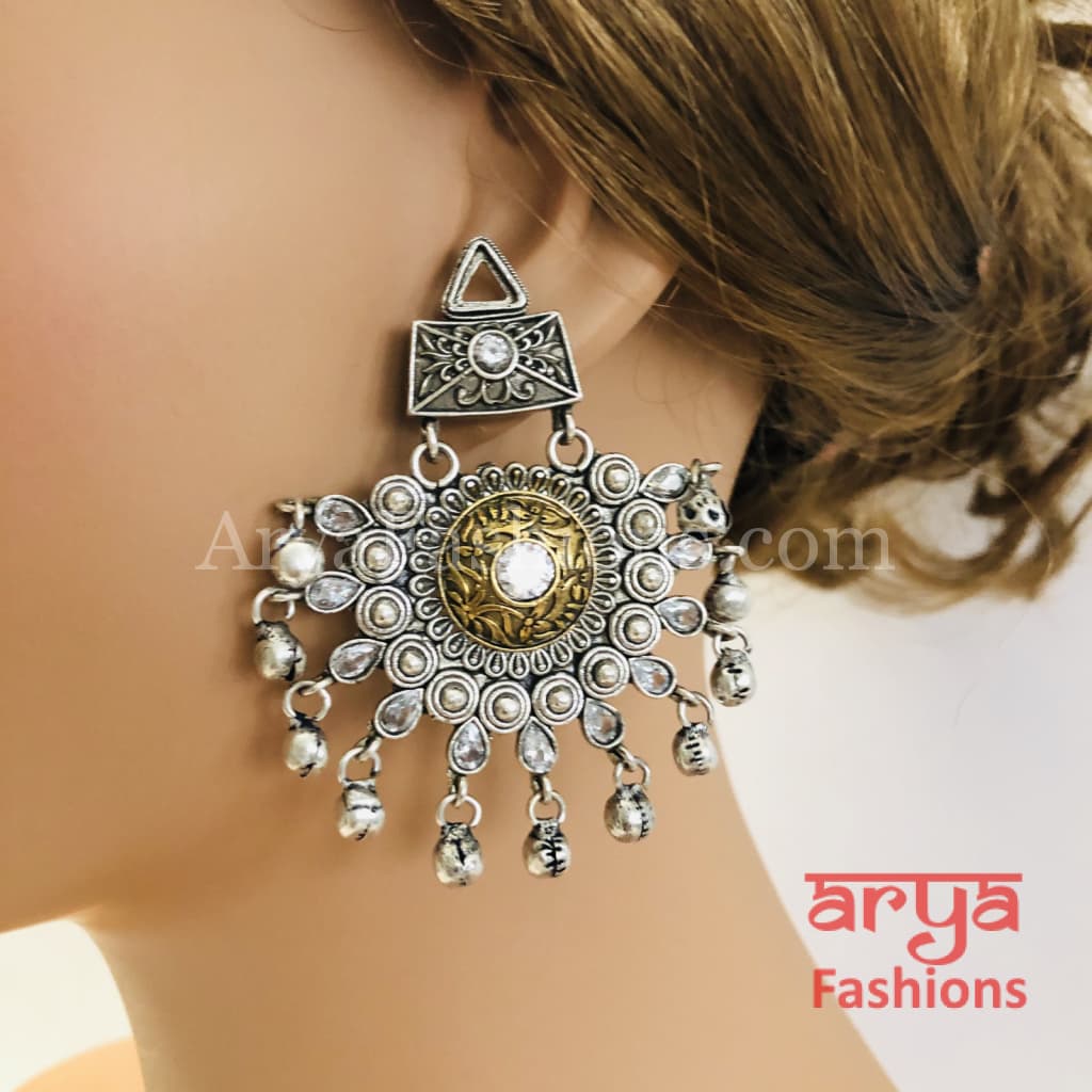Silver Oxidized Chandbali Indian Trendy Earrings