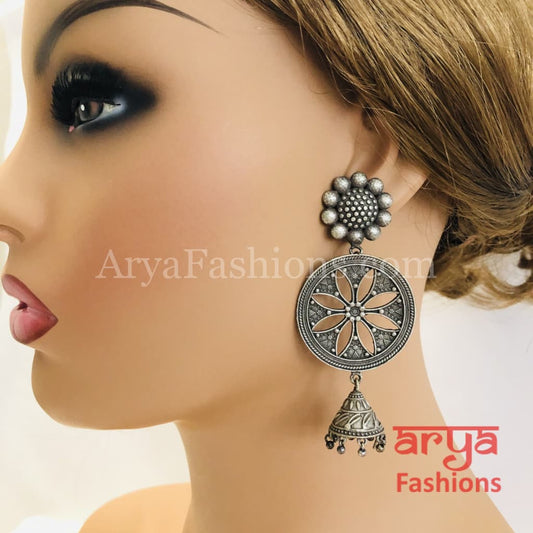 Silver Oxidized Chandbali Indian Trendy Earrings