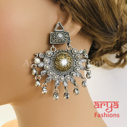 Silver Oxidized Chandbali Indian Trendy Earrings