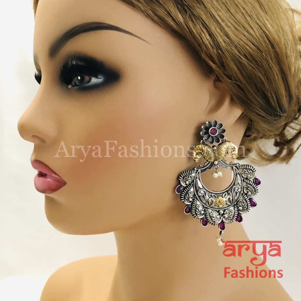 Silver Oxidized Chandbali Indian Trendy Earrings