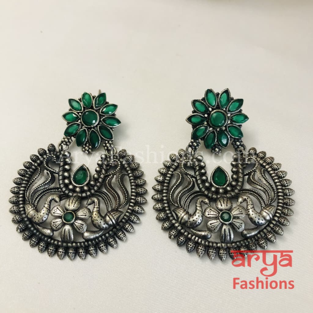 Silver Oxidized Chandbali Studs Indian Trendy Earrings