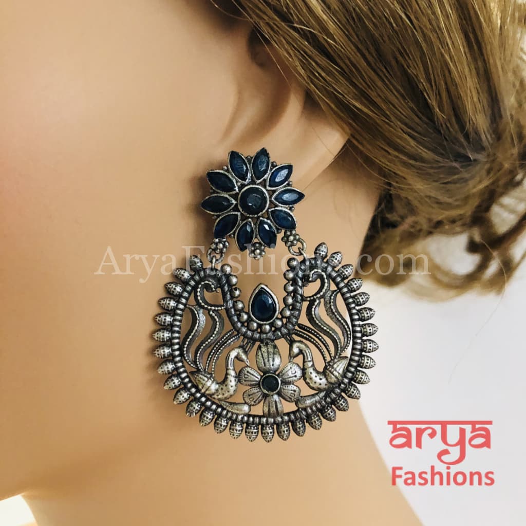 Silver Oxidized Chandbali Studs Indian Trendy Earrings