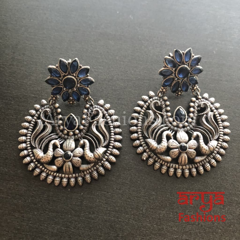 Silver Oxidized Chandbali Studs Indian Trendy Earrings