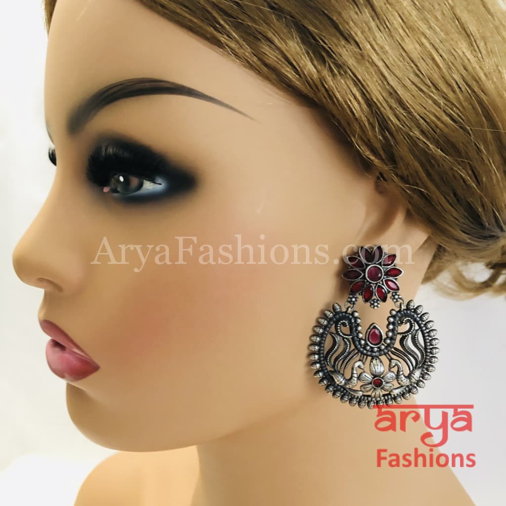 Silver Oxidized Chandbali Studs Indian Trendy Earrings