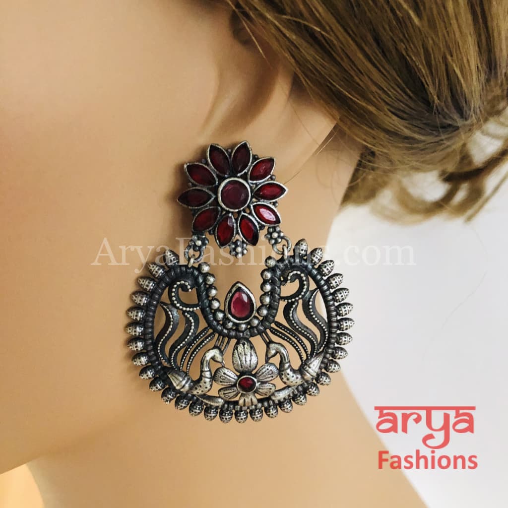 Silver Oxidized Chandbali Studs Indian Trendy Earrings