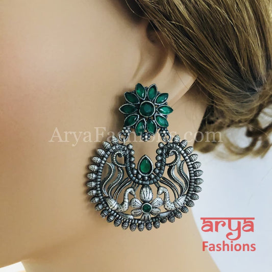 Silver Oxidized Chandbali Studs Indian Trendy Earrings