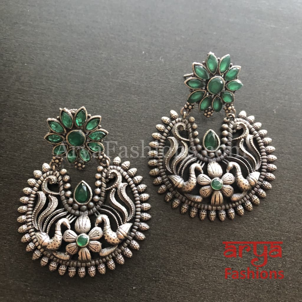 Silver Oxidized Chandbali Studs Indian Trendy Earrings