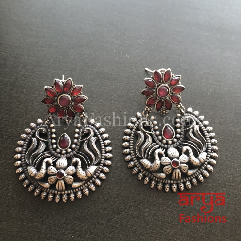 Silver Oxidized Chandbali Studs Indian Trendy Earrings
