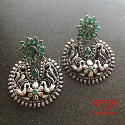 Silver Oxidized Chandbali Studs Indian Trendy Earrings