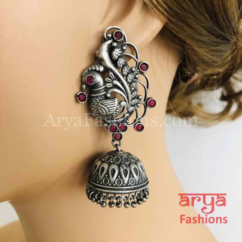 Silver Oxidized Designer Jhumka Earrings