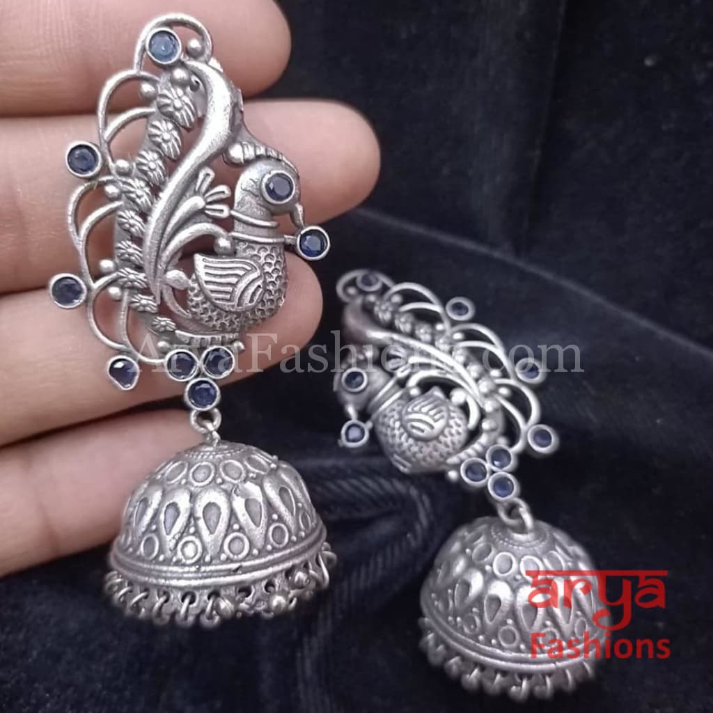 Silver Oxidized Designer Jhumka Earrings